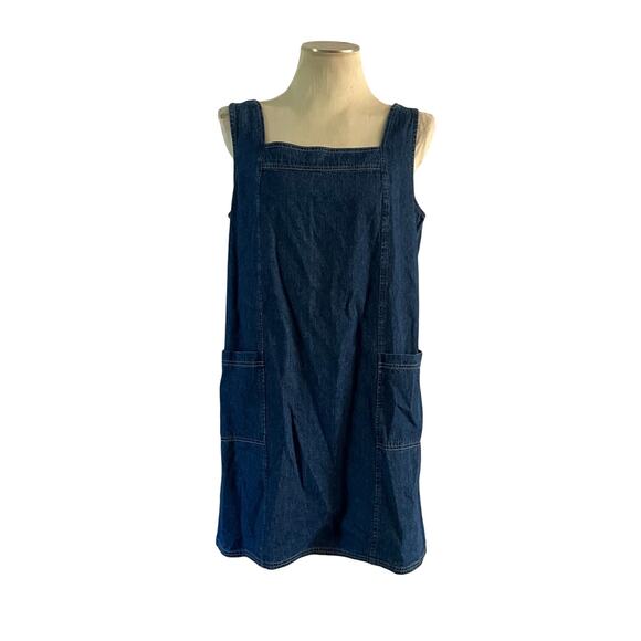 Vtg Y2K 2000s Blue Denim Square Neck  Jumper Dress Plus Sz 16 Cottagecore Grunge - Picture 1 of 8